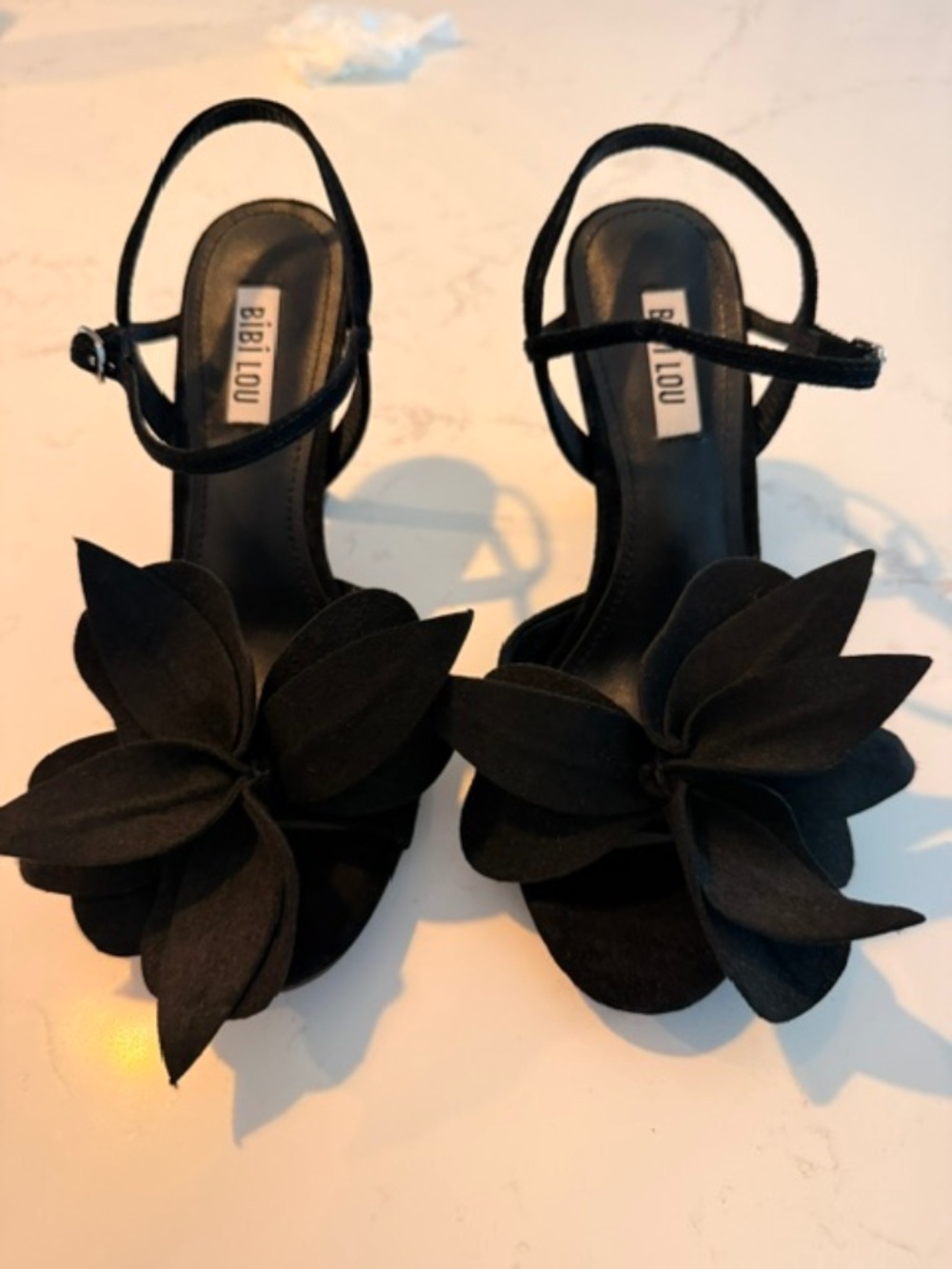 BibiLou Black Suede Sandals with Flower detail size 6/36
